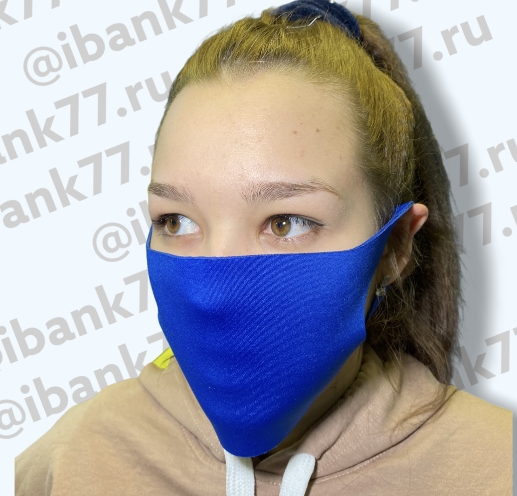многоразовая бесшовная маска для лица синего цвета купить дешево для мужчины и женщины большого размера 
